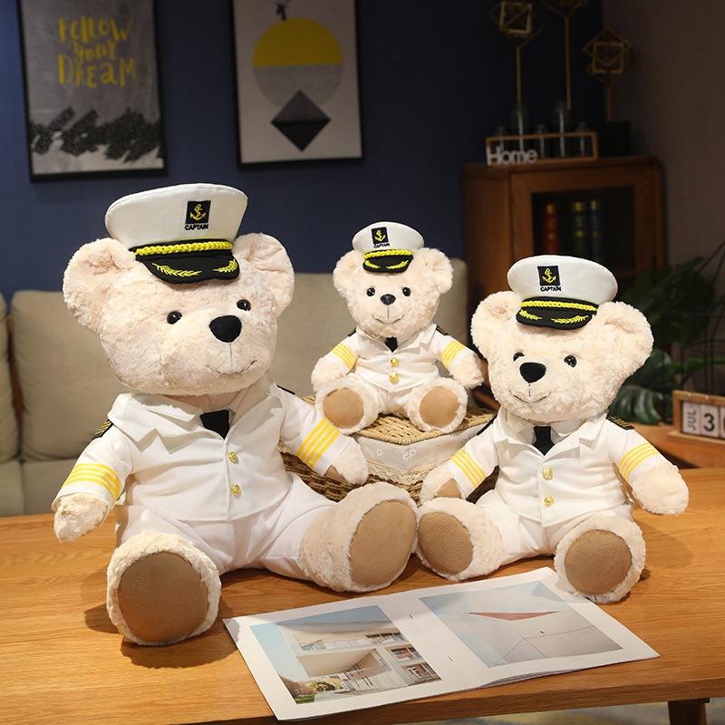 Cute captain teddy bear doll plush toy bear hug bear doll children soothing doll