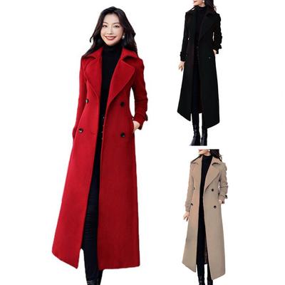 Thermo-Wintermantel für Damen, Business-Jacke mit mittlerer Wadenlänge, formelle Wollmischung, zweireihiger Mantel, dick