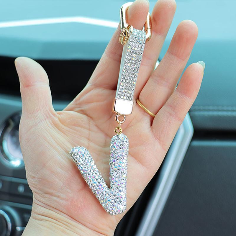 Fashion Sparkling Rhinestone Alphabet Keychain Cute Letter Charm Key Ring Exquisite Backpack Decoration Accessories Gifts