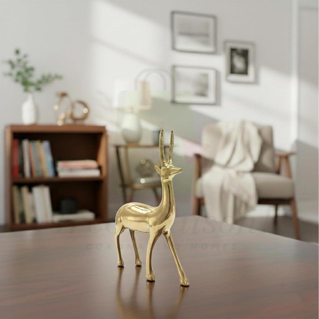 Brass Deer Statue | Figurine | Designer Deer | Vastu Brass Showpeice for Home & Office | Pital Hiran | Size - 9 Inch Approx