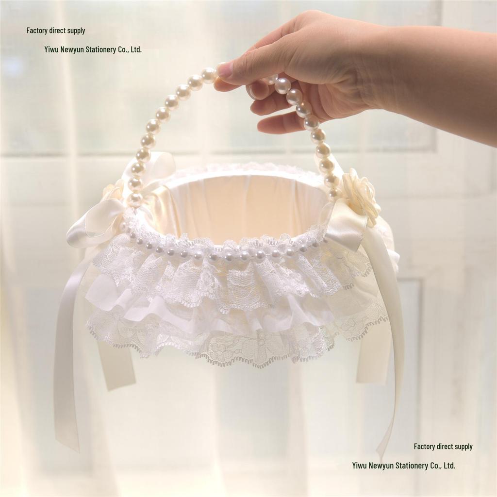 Silk Flower Girl Basket: Petite Wicker Lace Design for Weddings & Festivals