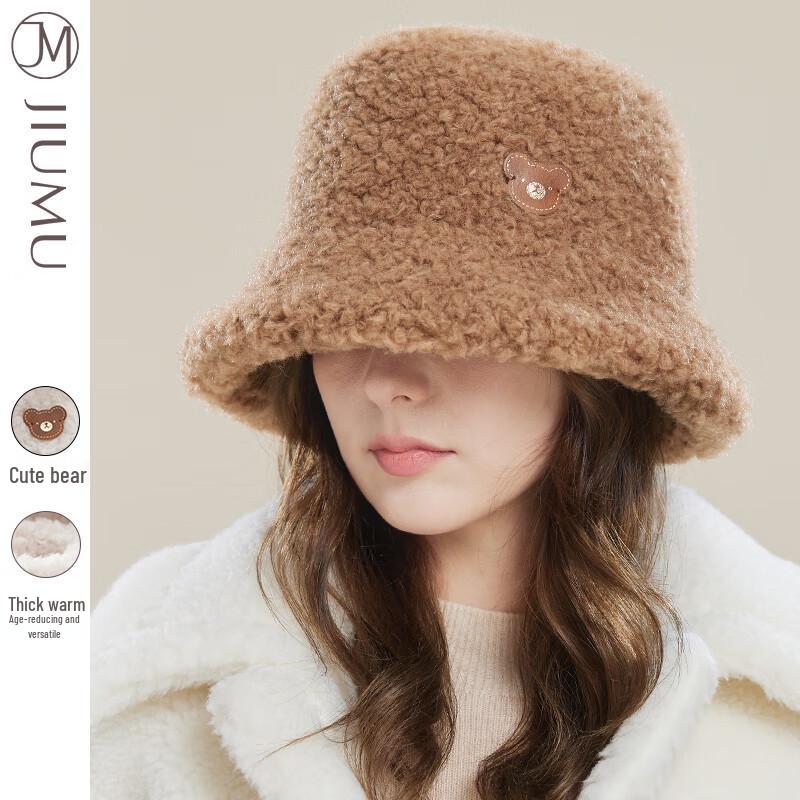 JIUMU Women's Faux Lamb Wool Wide-Brim Bucket Hat MH055