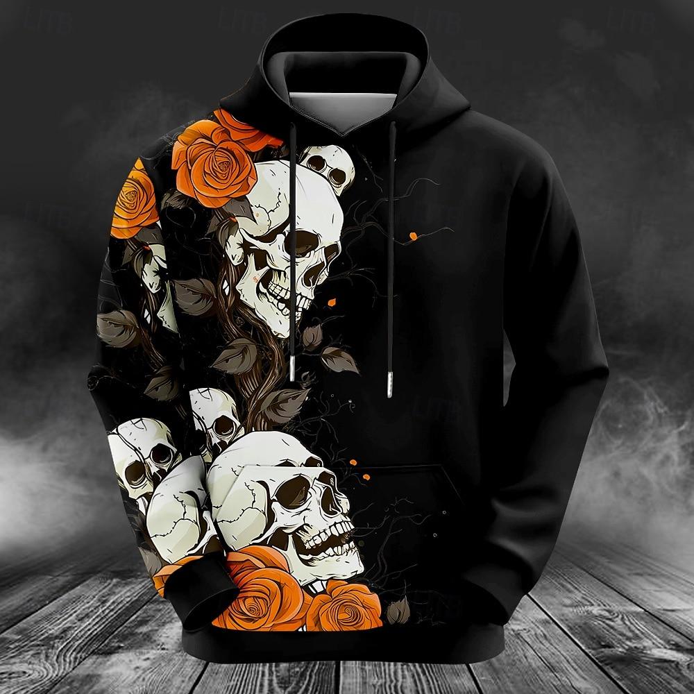 Sudadera vintage para hombre con estampado gráfico de calavera 3D, sudadera informal con capucha, ropa de gran tamaño para otoño y primavera, jerséis de manga larga estilo Harajuku