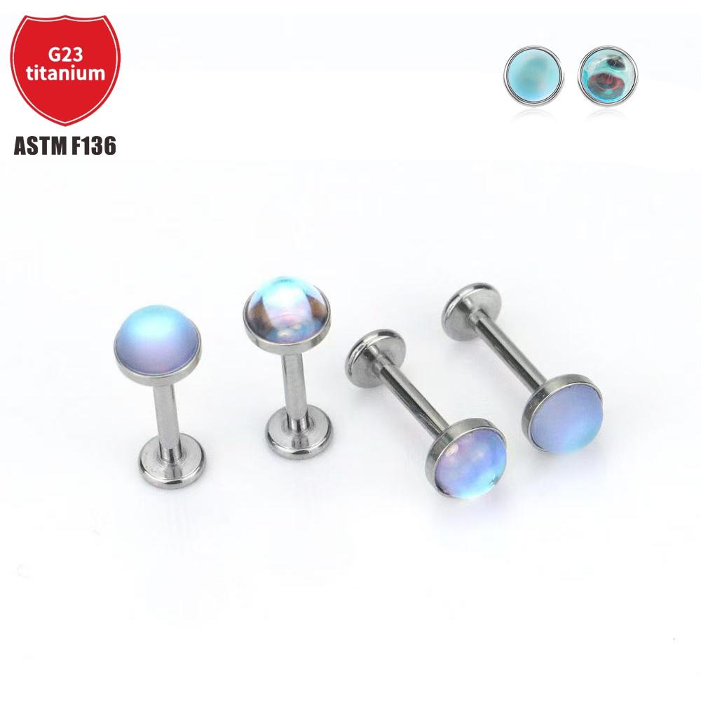 JT 1Pcs F136 Titanium Lip Studs AB Colour Moonstone Polished Opal Ear Bone Studs Body Piercing Jewellery