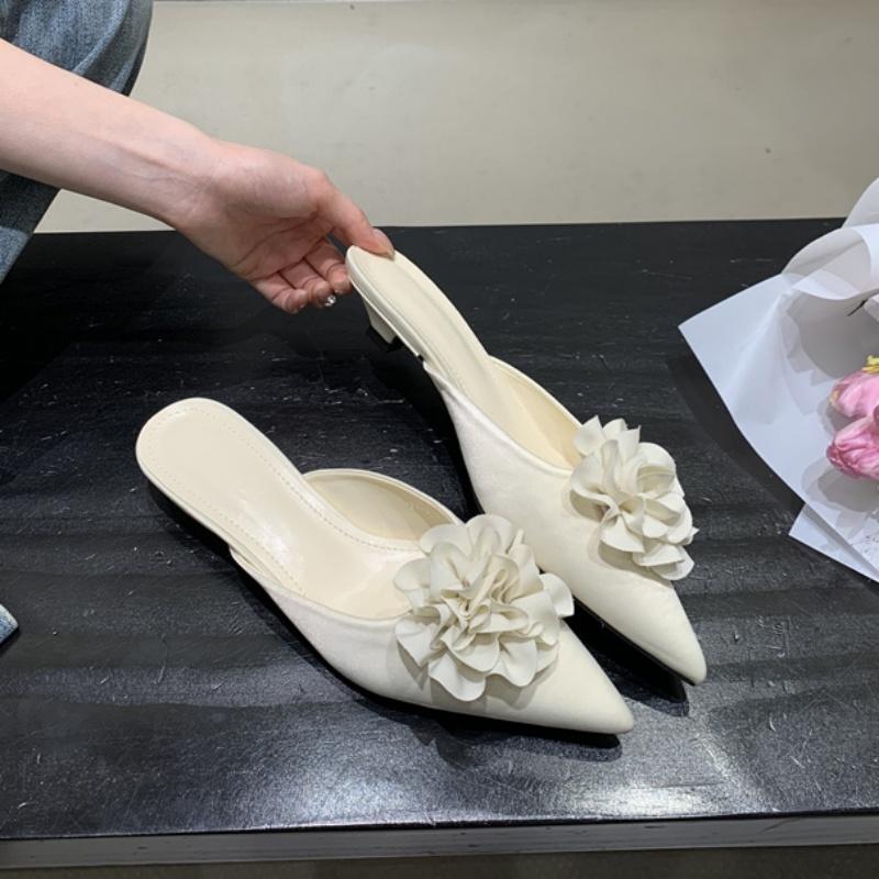 Fashion Bailamos Fashion Sexy Flower Pointed Toe Thin Low Heels Pumps Women Elegant Wedding Mules Shoes Slip On Slippers Zapatos De Muje