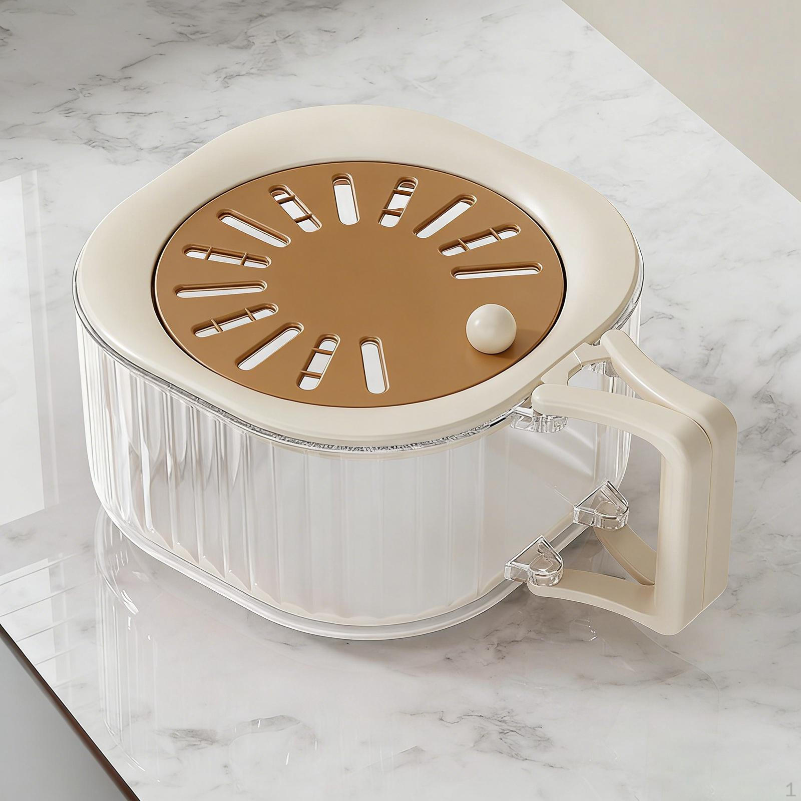 

Fruit Drain Basket Foldable Handle, with Vents Keep Fresh Reusable, Keeper Container, Multipurpose Coffee Color