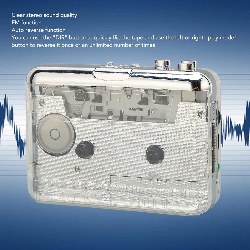 Portable Cassette Retro Tape Stereo Sound FM Radio Cassette Player with Headphone Jack and 2 AA or USB Power Supplies Player, Auto-Reverse Player,