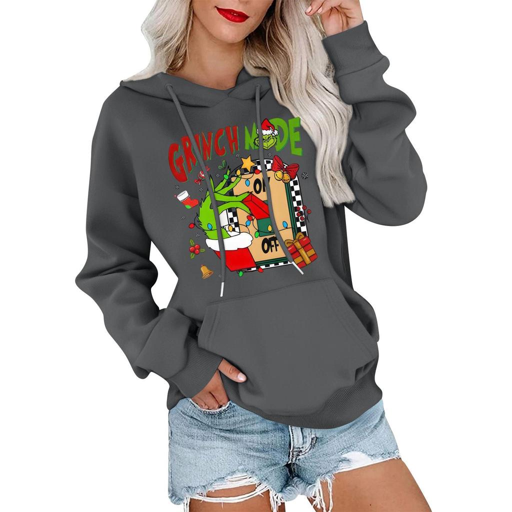 Women's Casual Comfortable Neck Hooded Long Sleeve Christmas Print Warm Sweatshirt