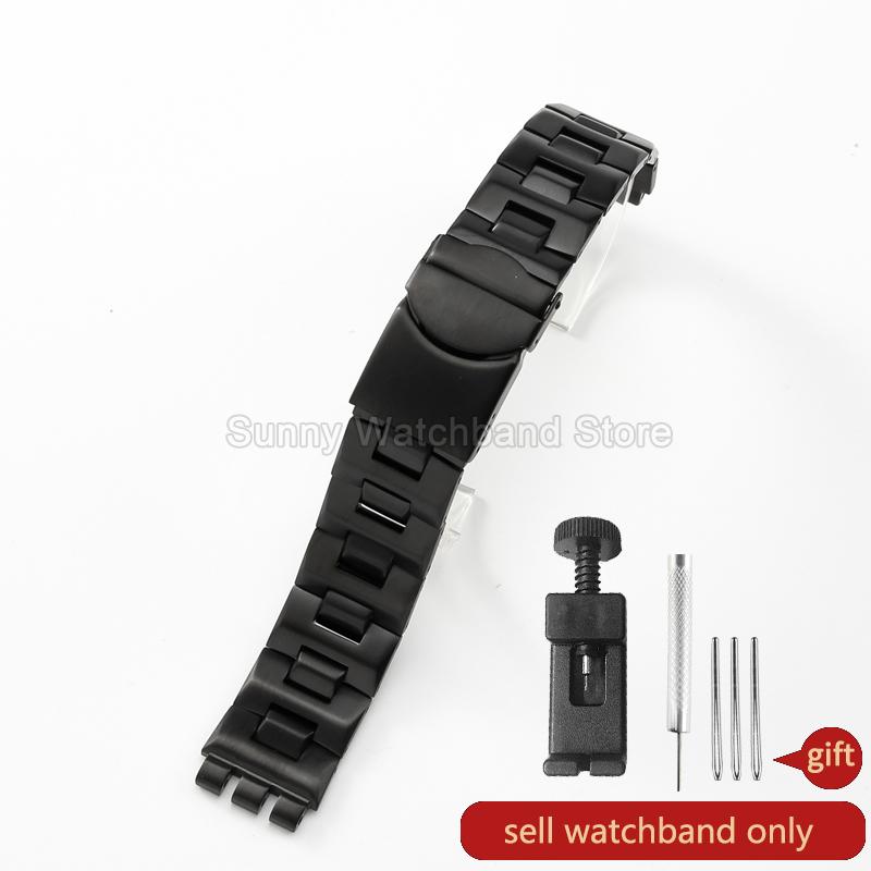 Silver Black for Swatch Bracelet 19mm Mid-Convex Style Stainless Steel 316L Watchband Easy-to-Clean Daily Wear Watch Accessories
