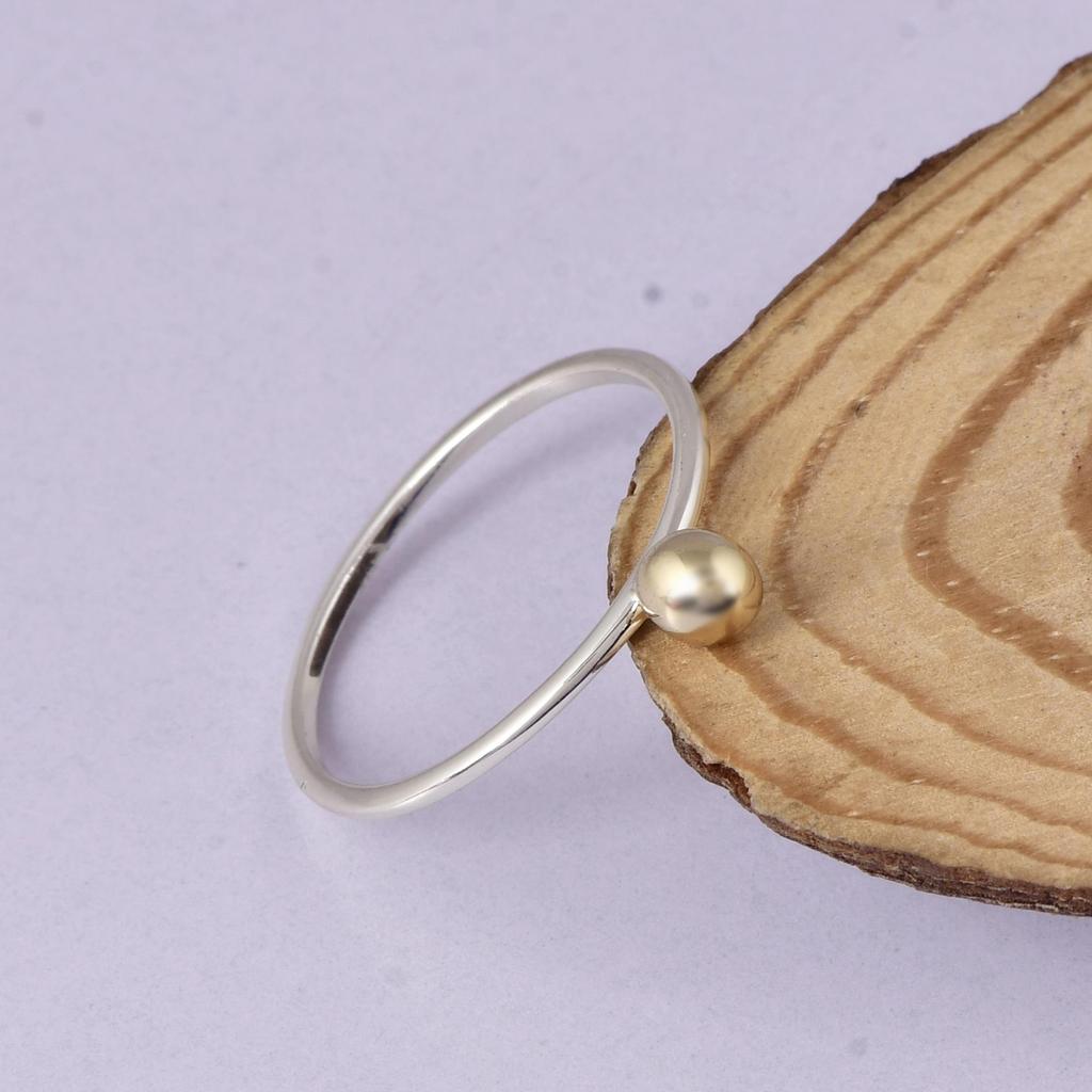 Two Tone Brass Ball Ring 925 Sterling Silver Minimalist Stacking Ring, Gift for Her, Love, Anniversary.