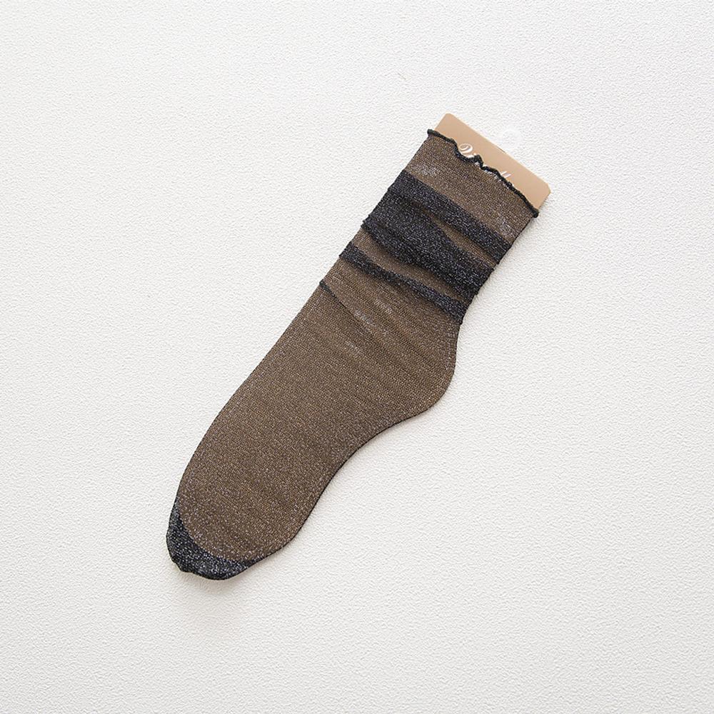 

Уличная Летняя Мода Женские Носки-сетка из нейлона с тонким ворсом и оборками, Тюлевые носки серебряный/чёрный