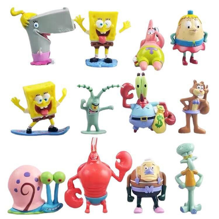 SpongeBob SquarePants Figures Set: 12 Models Featuring Patrick, Squidward, Mr. Krabs; Perfect for Cake Decorations OPP bag