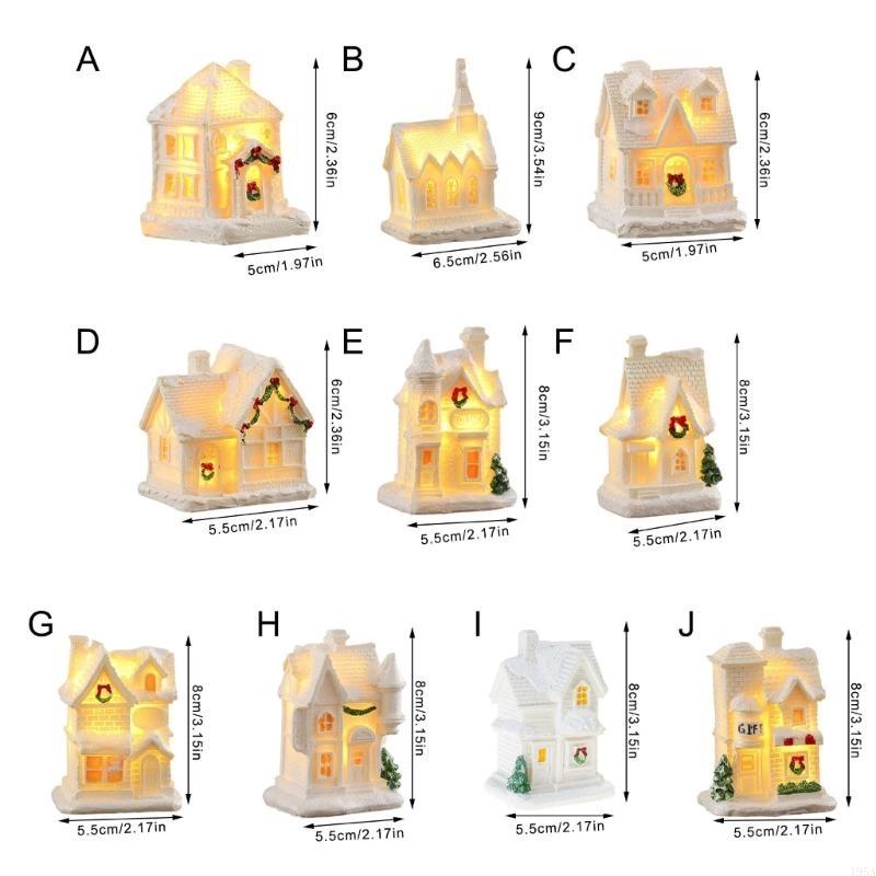 Miniature Resin Houses Chritmas  Light  Up  Building Figurine For Kids Holiday Gift  Seasonal Party Decoration