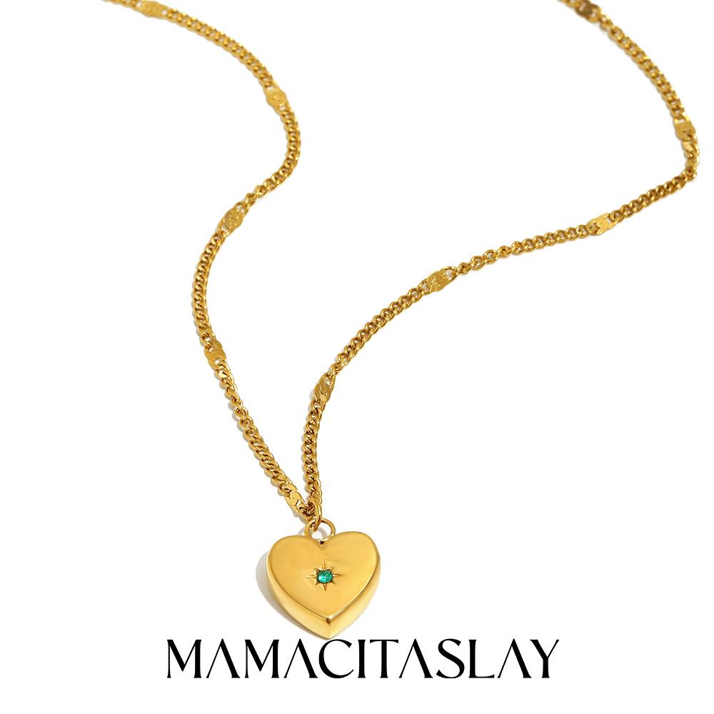 

MamacitaSlay 316L Stainless Steel Zircon Heart Necklace 18K Gold Plated Waterproof Neck Jewelry Women s Elegant Necklace Gifts 45cm