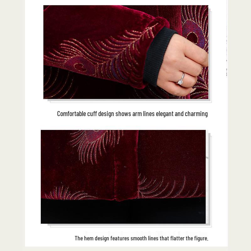 Women's Winter Warm Mid-Length Cotton Jacket for Middle-Aged and Elderly with Thick Velvet Lining