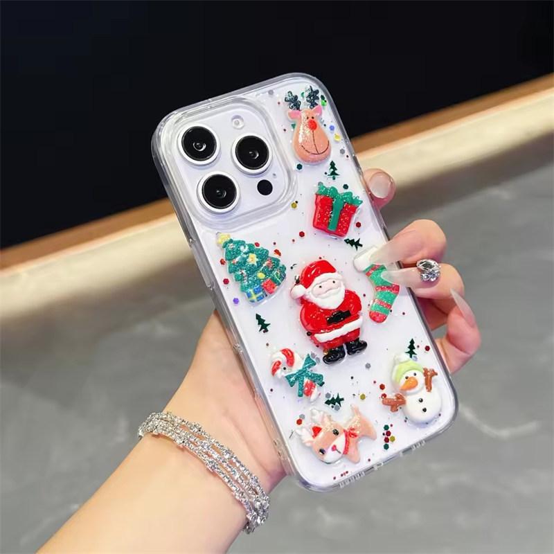 3D Epoxy Christmas Father Santa Claus Clear Phone Case For iPhone 17 Air 16 15 14 13  Pro Max Plus Shockproof Cover Bumper Back Phone Cover