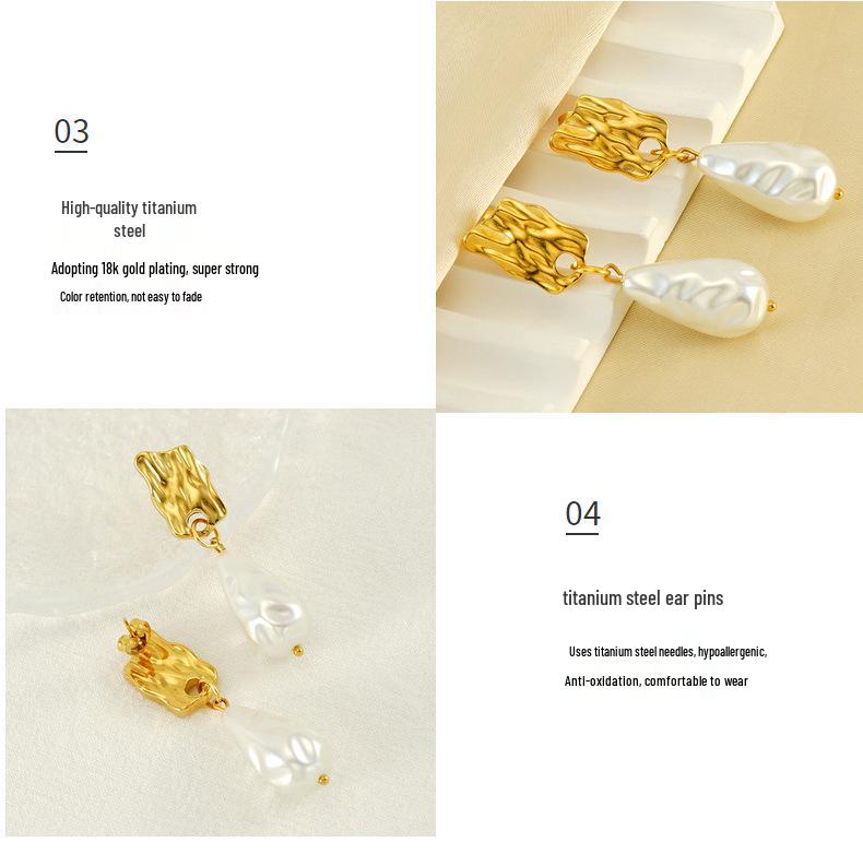 Cross-Border Irregular Pearl Long Earrings - European & American Retro Design, Versatile & Elegant.