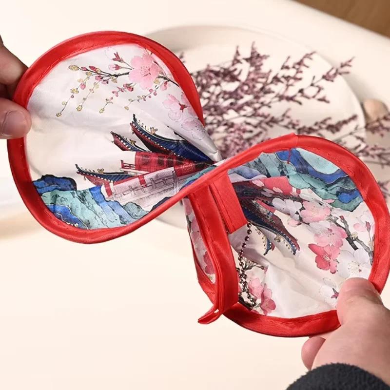 Mini flower Style Folding Fan Round With Pocket Handheld Fan Flower Pattern Collapsible Fan Wedding Party Outdoor Activities