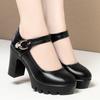 Women Casual Soft Leather High Quality Square Heel Pumps Fashion Spring Summer Black Shoes  For Office Model Elegant 2025