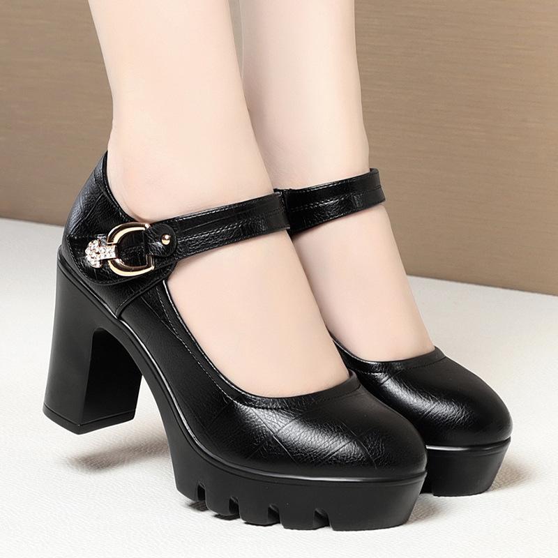 Women Casual Soft Leather High Quality Square Heel Pumps Fashion Spring Summer Black Shoes  For Office Model Elegant 2025