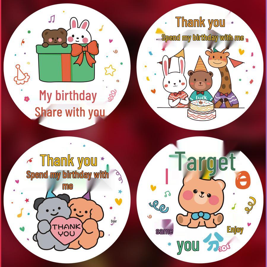 Baby's Double Full Month Happy Sticker for Birthday Party Favors, Gift Bags, and Kindergarten Teachers