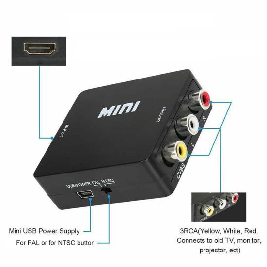 Portable Mini Full 1080P HDMI-compatible to High Clarity AV RCA Adapter Audio Composite