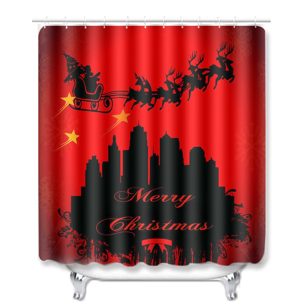 Christmas Four-Piece Shower Curtain Combination Floor Mat Set Bathroom Non-Slip Door Mat Absorbent Carpet
