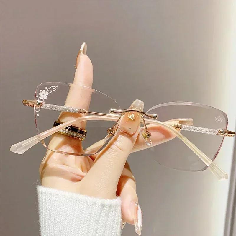 Rimless Presbyopia Eyeglasses Anti Blue Light Glasses Personality Design Far Sight Eyewear Eye Protection Diopter 1.0 To +4.0