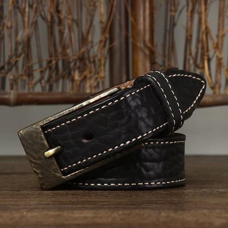 3.8CM Mens Belts High Quality Luxury Retro Super Thick Genuine Leather Belt Ceinture Designer Brass Buckle Male St