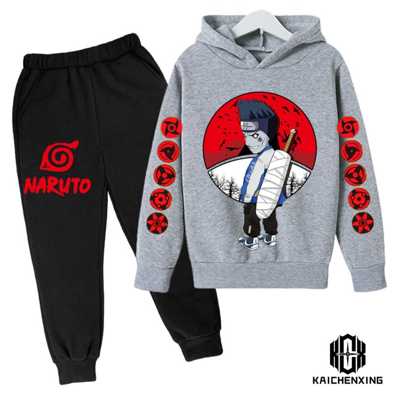 Naruto-Langarm-Outfits für Jungen, Kleidung, 4–14 Jahre, Kinder-Sets, Baby-Junge, lässiger Baumwoll-Trainingsanzug, Kapuzenpullover + Hosen-Set