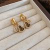 Elegant French Retro Floral Pearl Earrings - Geometric, Versatile, High-End Design for Women