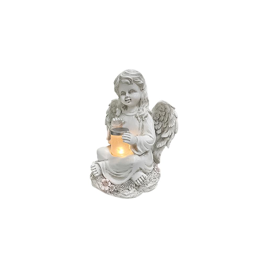 Garden Angel Statue Figurine Sitting Cupid Sculpture Outdoor Decorative Resin Craft Ornament for Yard Patio Lawn Display