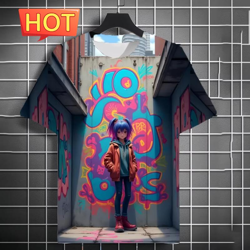 Harajuku  Style Cartoon Anime Printed Men's T-Shirt Summer Outdoor Men's Clothing Tide Girls Pattern Men Tops Short Sleeve Tee