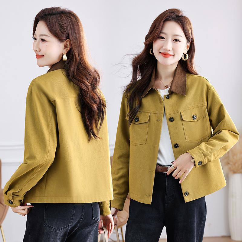 Minimalist Denim Jacket with Women's Casual Patchwork Lapel Retro Jacket