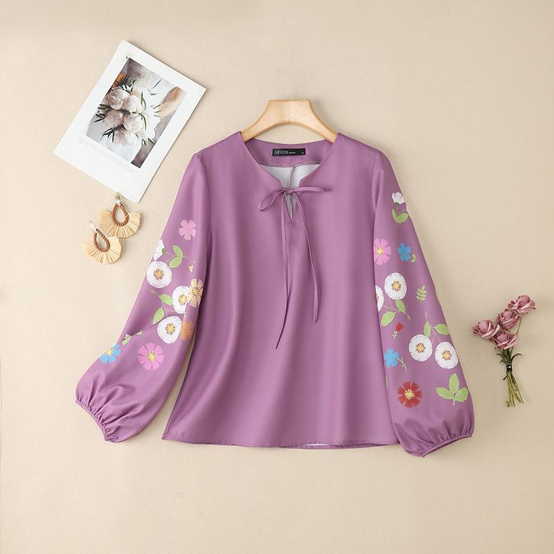 ZANZEA Women Floral Print Long Sleeve Round Neck Casual Blouse
