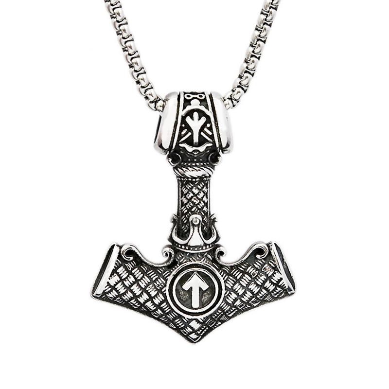 Vikings Thor Hammer Pendant Stainless Steel Mjolnir Necklace Nordic Rune Vegvisir Jewelry Popular Norse Scandinavian