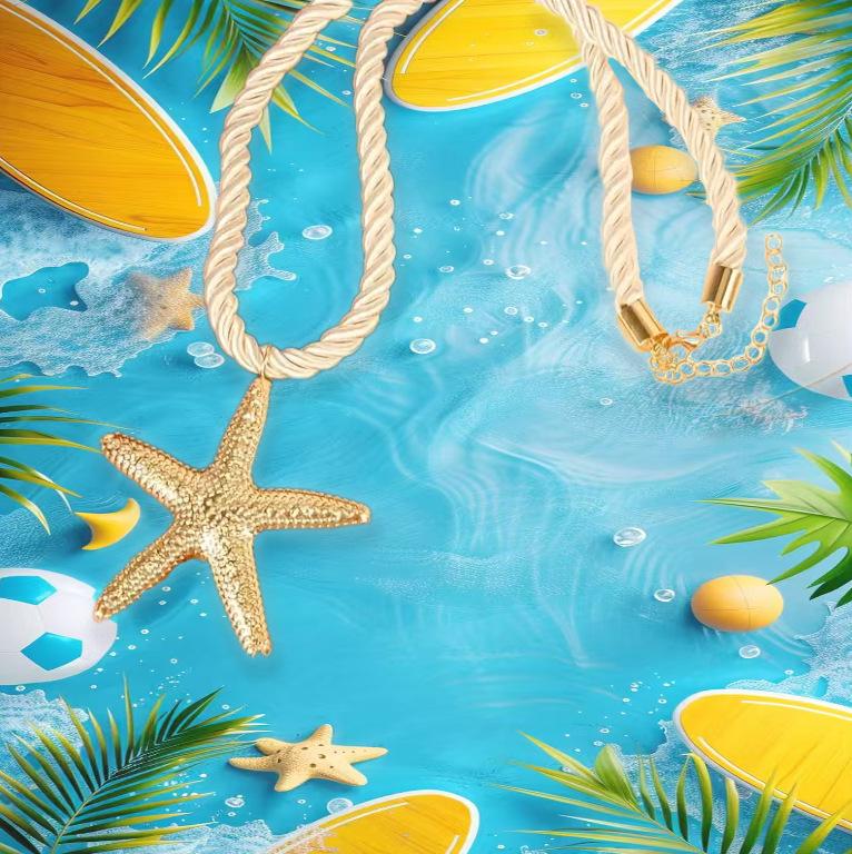 Fashion summer ocean wind starfish pendant twist rope chain necklace leisure vacation beach wind