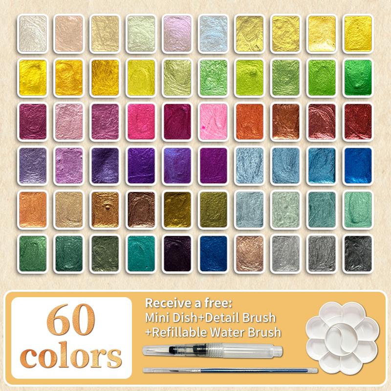 Pearlescent Solid Watercolor Paint Set Pigment Solid Paint Portable Art Kit Color Watercolor Painting Artists School Supplies