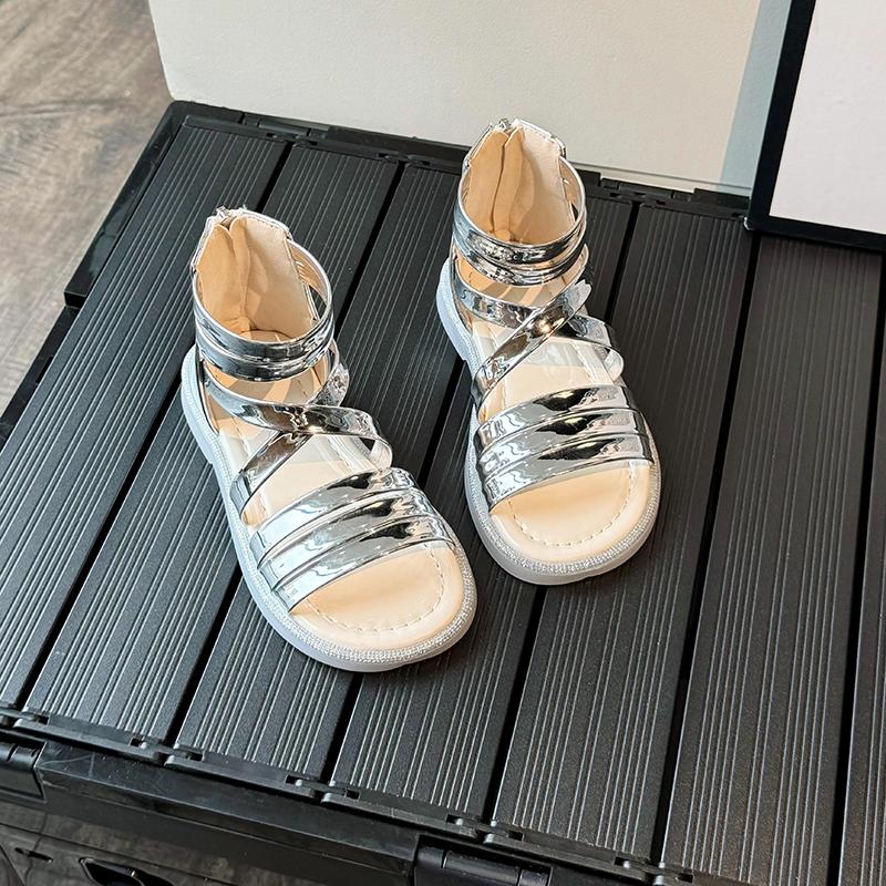 Children Summer Sandals Summer Fashion Girls Glossy Princess Gladiator Sandals Solid Color Kids Causal Cross Sandals Flats