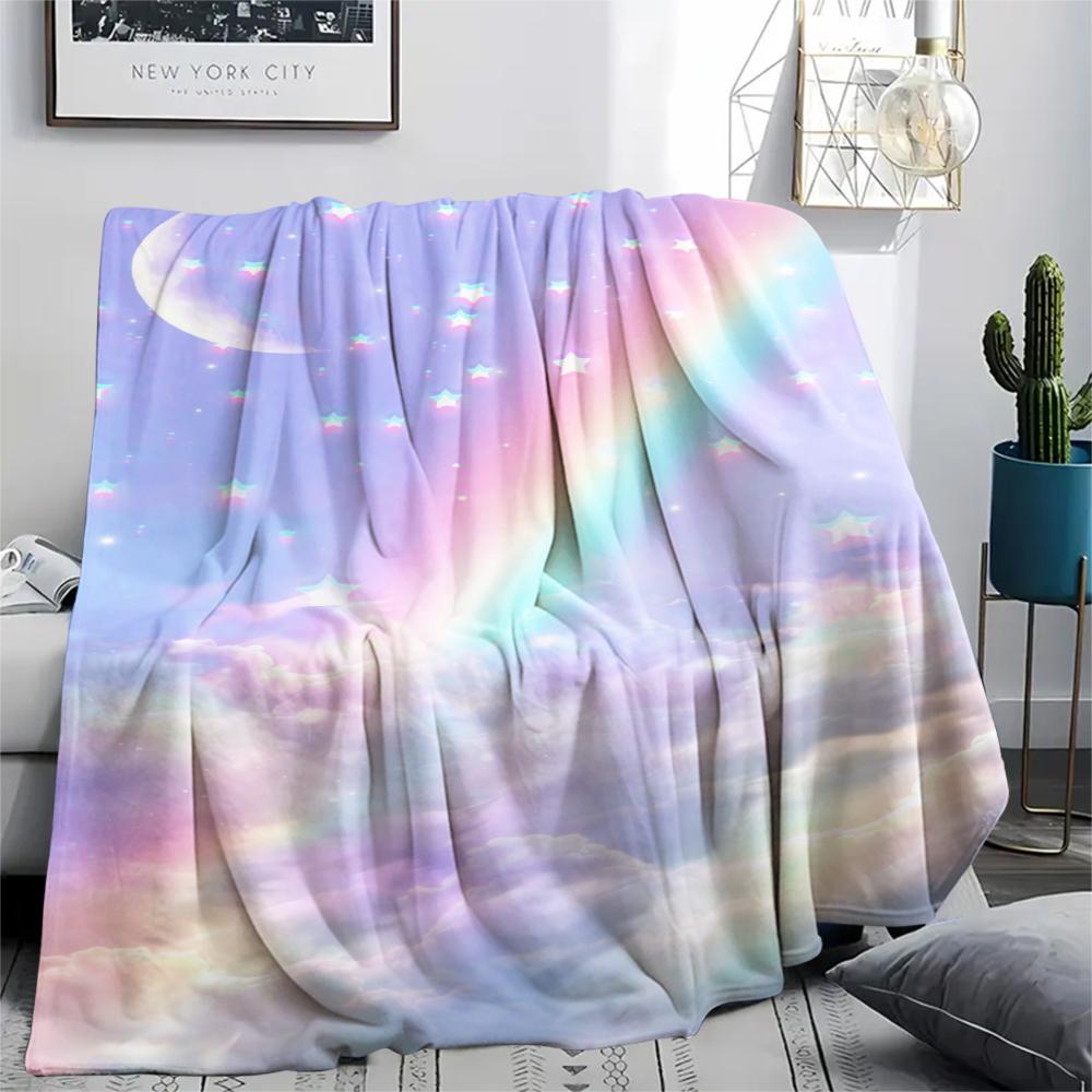 1Pc Galaxy Moon Print Flannel Blanket, High quality Comfortable for All Seasons, Home Decor, Warmth and Comfort, Perfect for Gifts