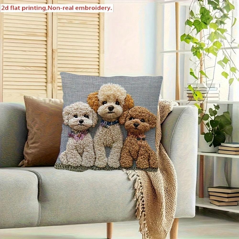 1 Cute Poodle Pillow Cover Double Sided 2D Print Soft Linen Throw Pillow Cover Living Room Bedroom Sofa Decor Playful Vibe Gift