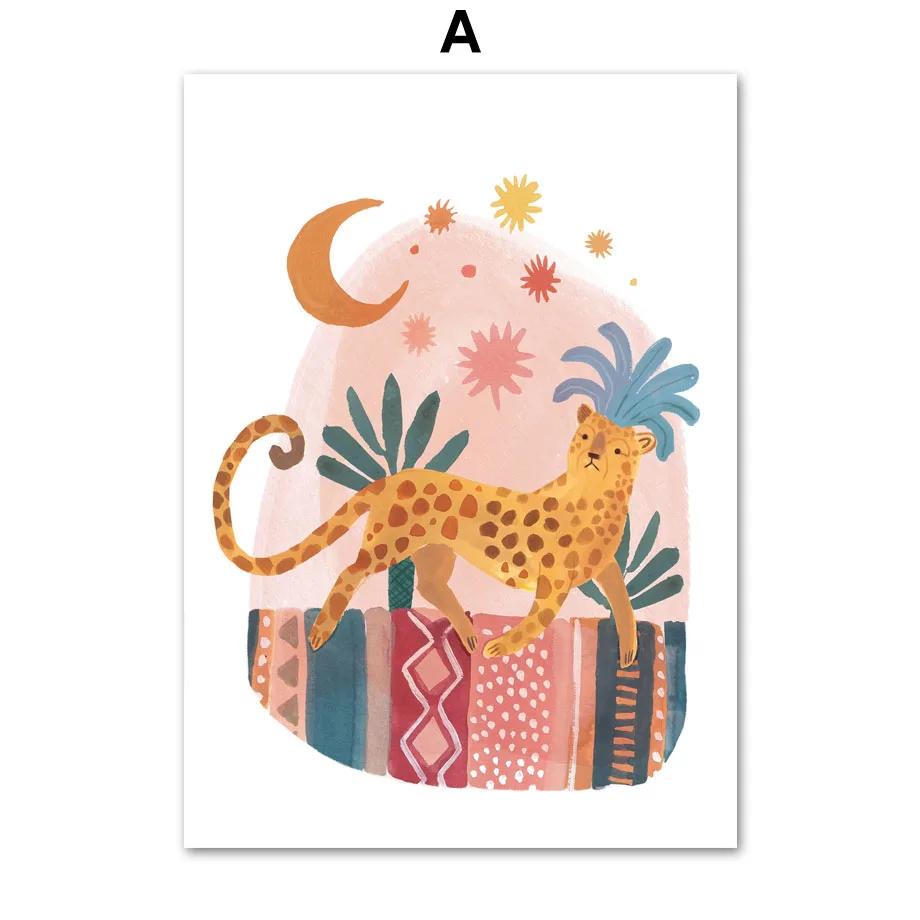 

Boho Tiger Leopard Dinosaur Bear Lion Rabbit Poster Nursery Wall Art Mural Print Canvas Painting Pictures Baby Room Home Decor 21cm×30cm NoFrame
