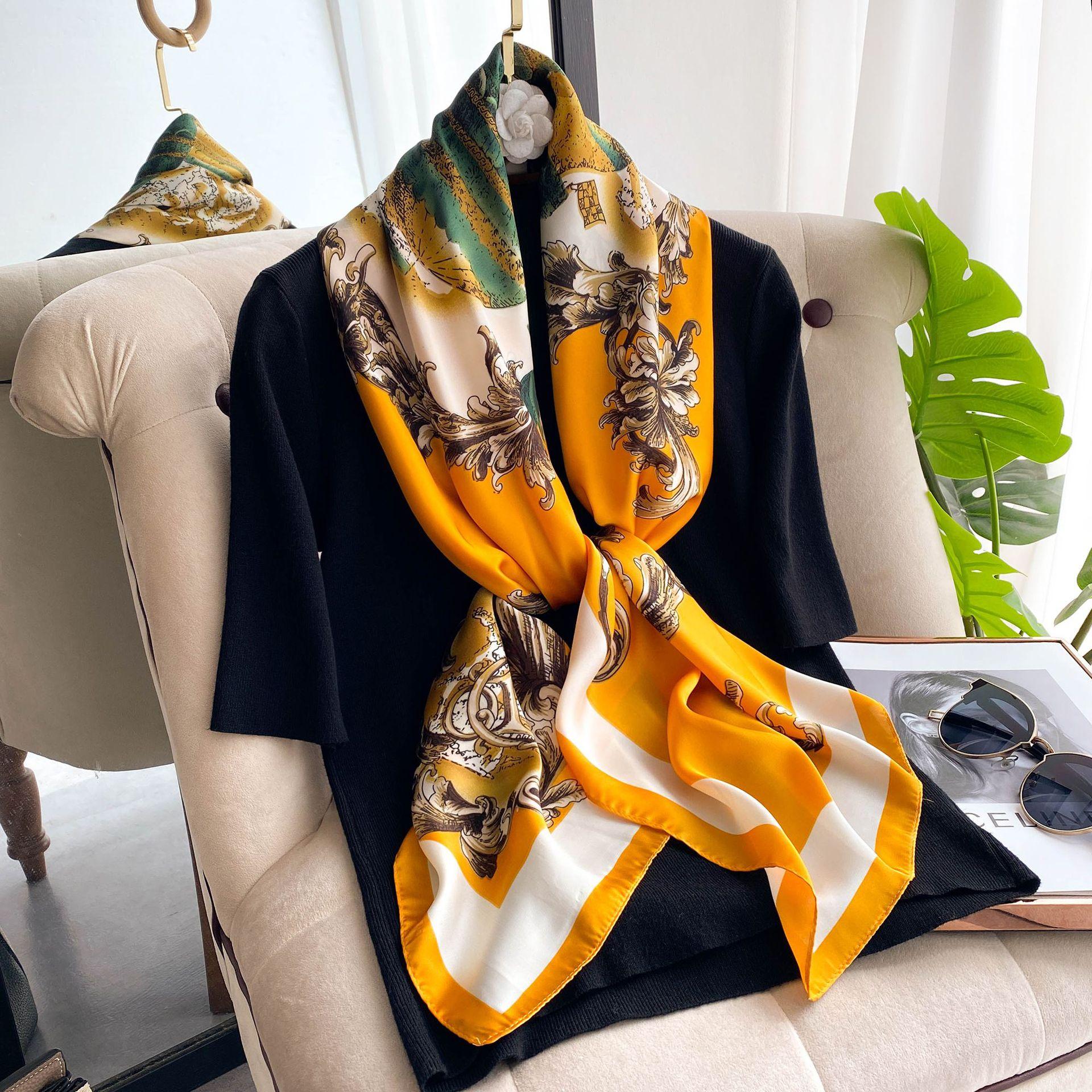 

Високоякісні розкішні шовкові шарфи пов язка на голову Шарфи шийний шарф для жінок ланцюжок шовковий шарф жіноча декоративна хустка 110-110cm