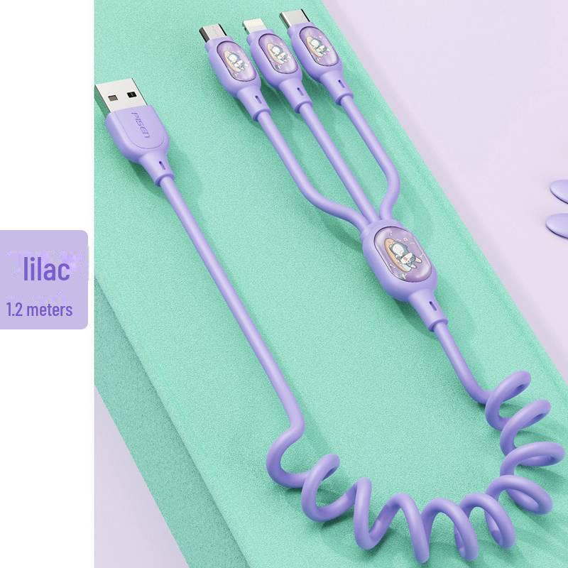 PISEN 3-in-1 Retractable Data Cable for Apple, Huawei, and Type-C Devices
