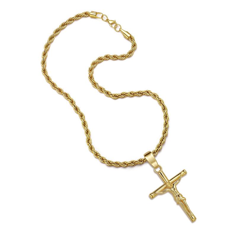 European and American Cross Necklace, Plated with 18k Gold, Does Not Fade, Personalized High-end Cross Pendant for Men
