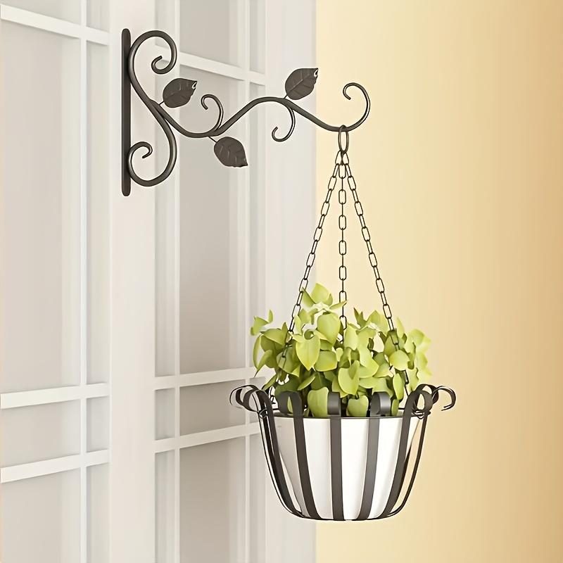 2pcs Black Wrought Iron Plant Hanger with Leaf Design - Easy Install Wall Bracket for Hanging Flower Baskets, Bird Feeders