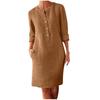 Large Size Women's Cotton and Linen Round Neck Long Sleeved Dress