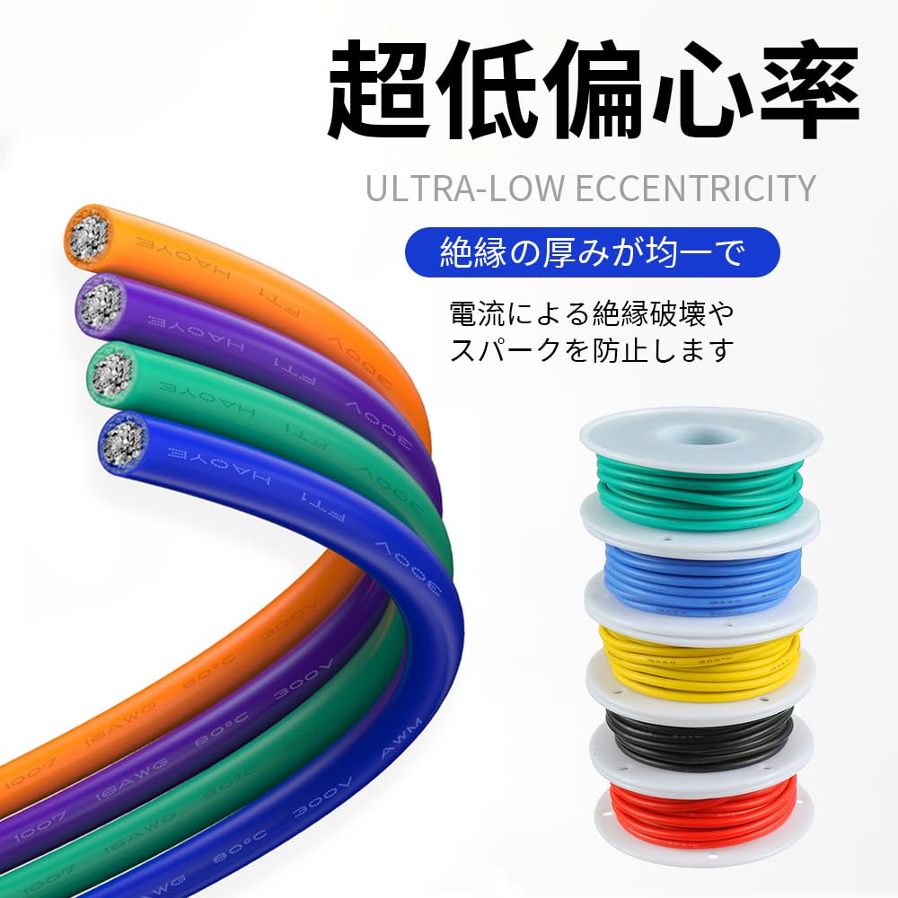 Electronic Wiring Cable, 18AWG, Multicolor 6-Color Set, PVC Insulated, Power Cable, Tin-Plated Copper Wire, Heat Resistant, 300V, for Electrical Wirin