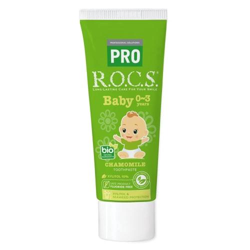 R.O.C.S. Rox PRO Baby Toothpaste (0-3 Years), Chamomile Flavor, 100% Natural Ingredients, No Additives, No Fluoride, 45g