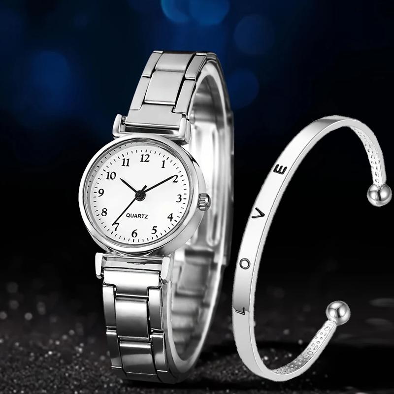 Fashion Women Watch set Light-luxury Ladies Quartz Wristwatch with LOVE Bracelet Thin Simple Business Female Clock Gift